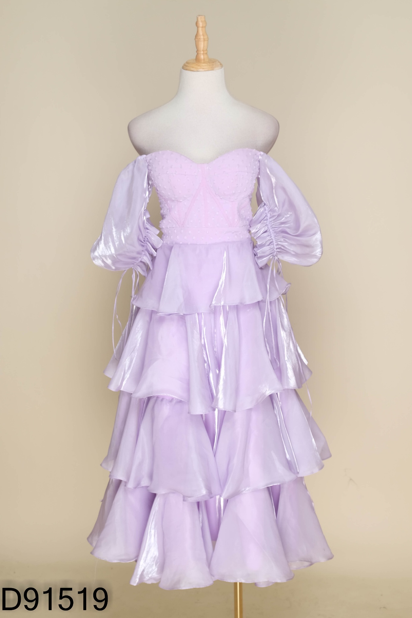 Váy SÒ VINTAGE organza trễ vai tím