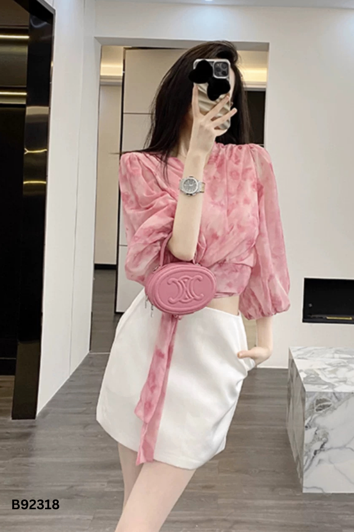 Áo wrap voan hồng