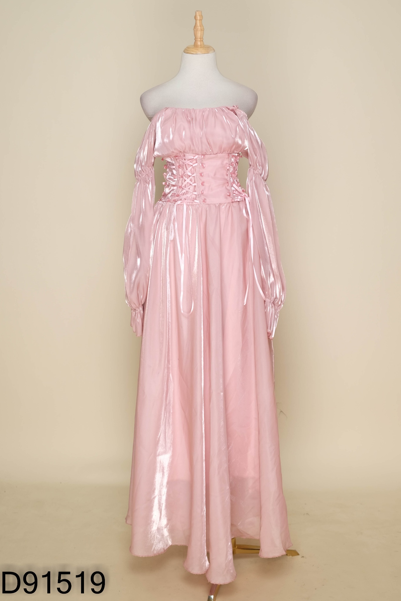 Váy organza hồng phối dây