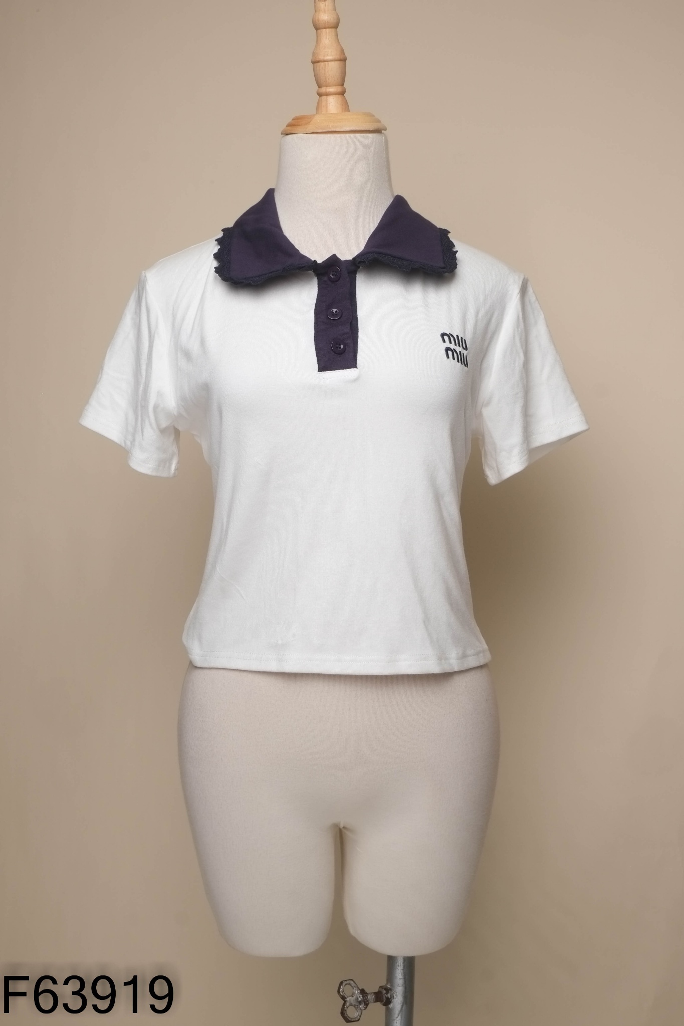 Áo kiểu trắng cổ xanh than