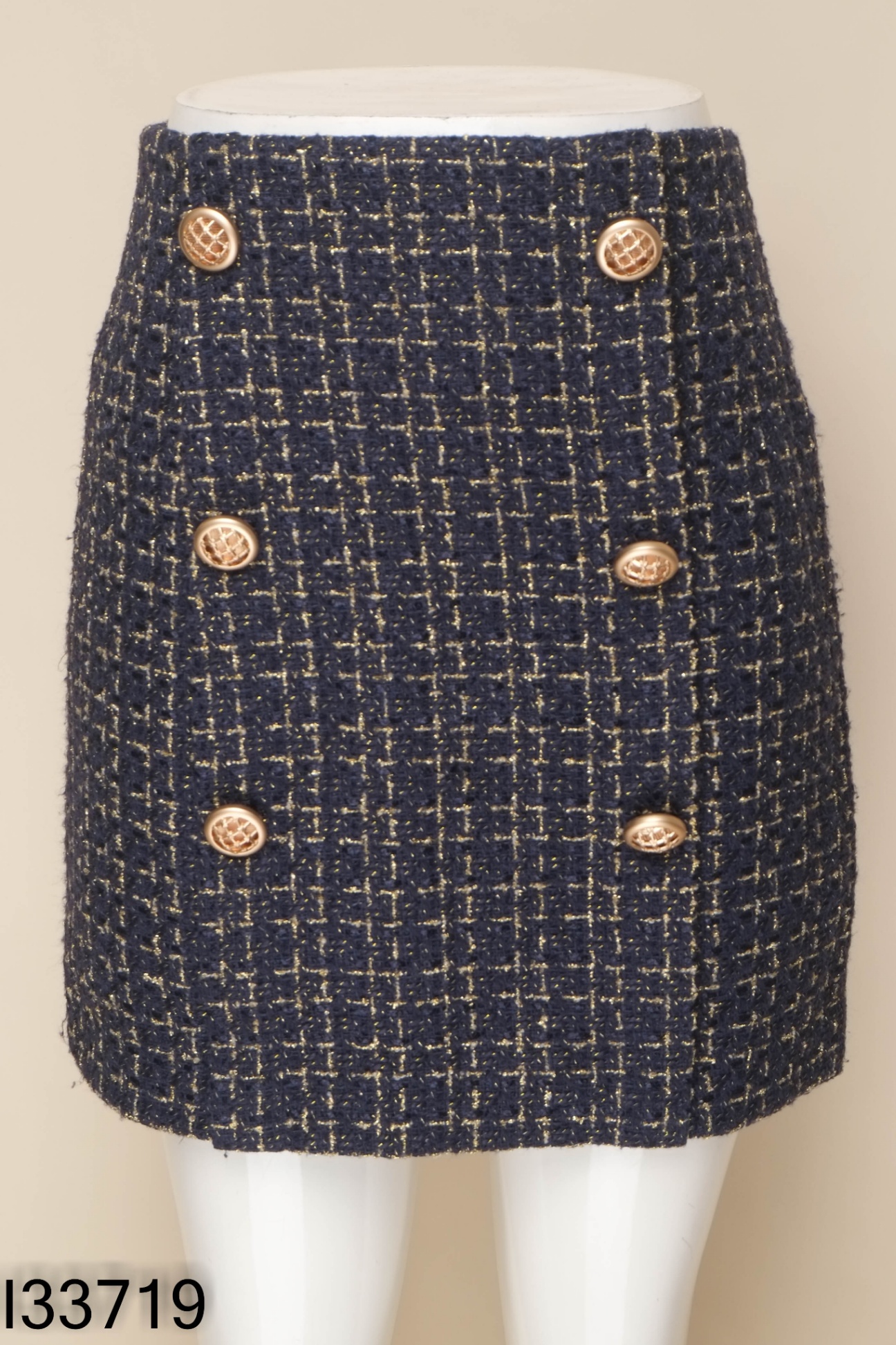 Chân váy 2NDDATE dạ tweed xanh kẻ vàng