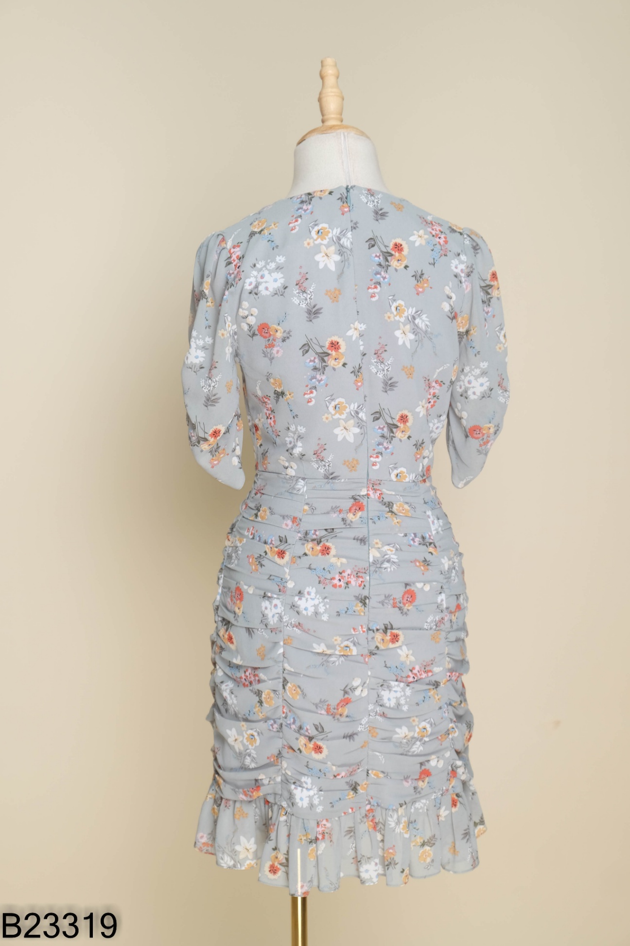Váy dúm LÉP xanh hoa cổ V
