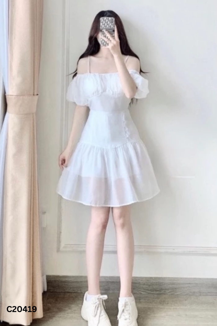 Váy đũi trắng rớt vai