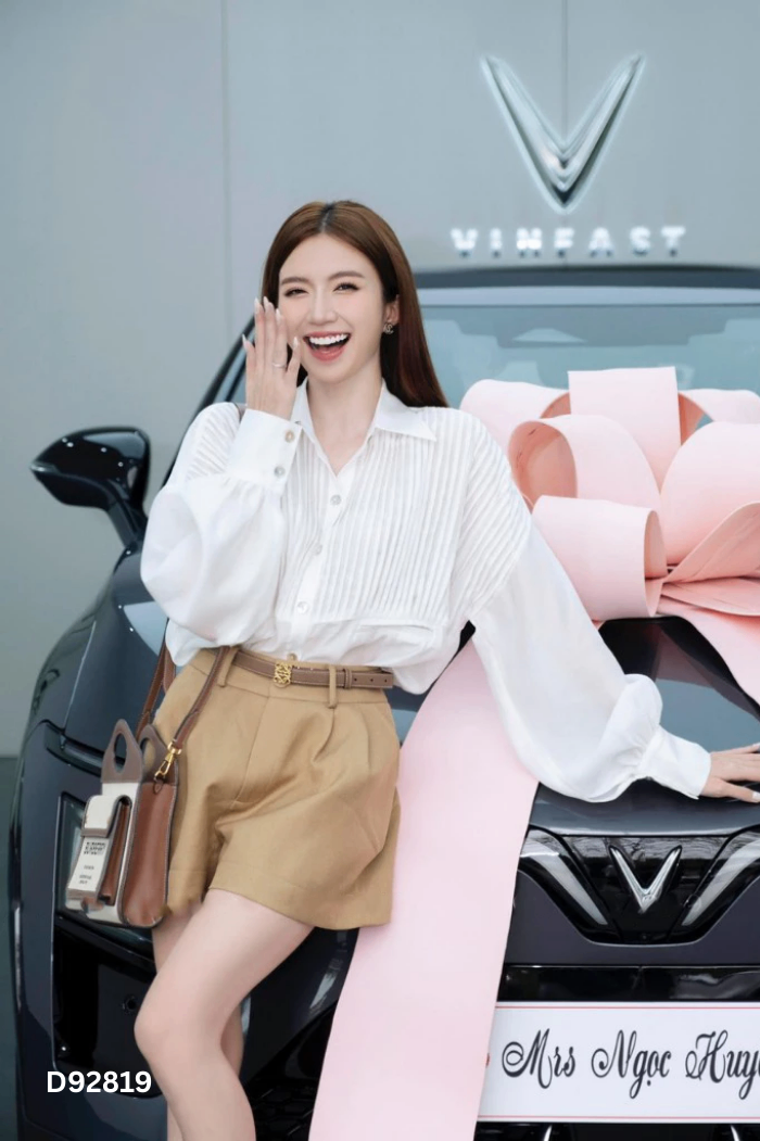NEWTAG Áo sơ mi trắng phối khuy