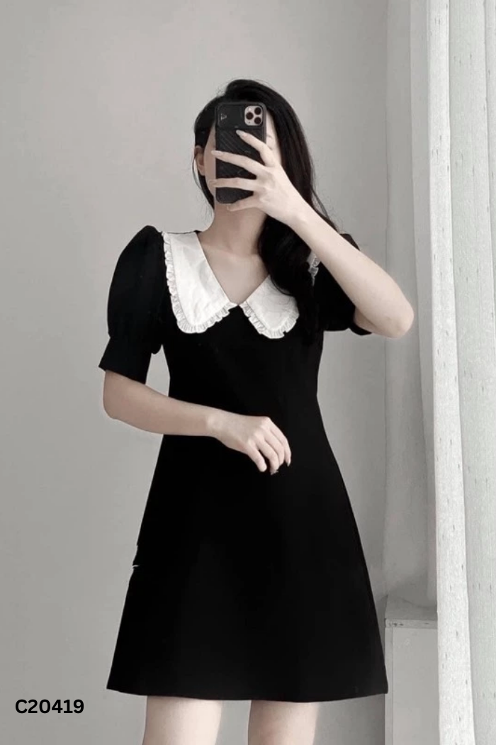 Váy đen cổ sen trắng
