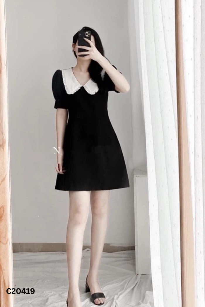 Váy đen cổ sen trắng