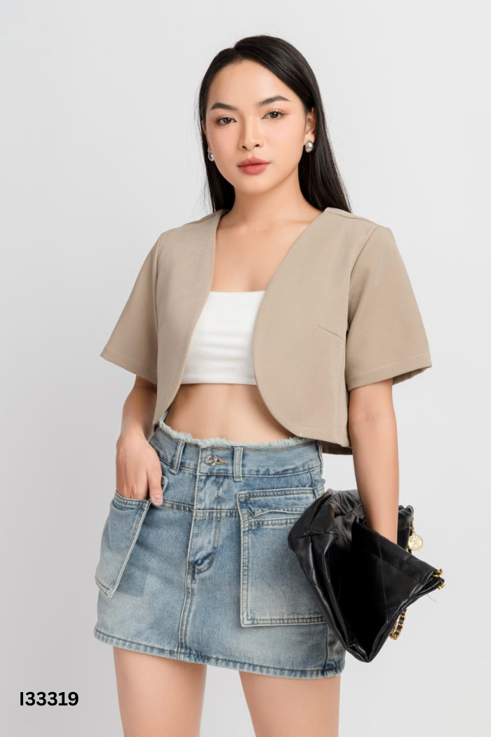 Chân váy jean xanh phối túi