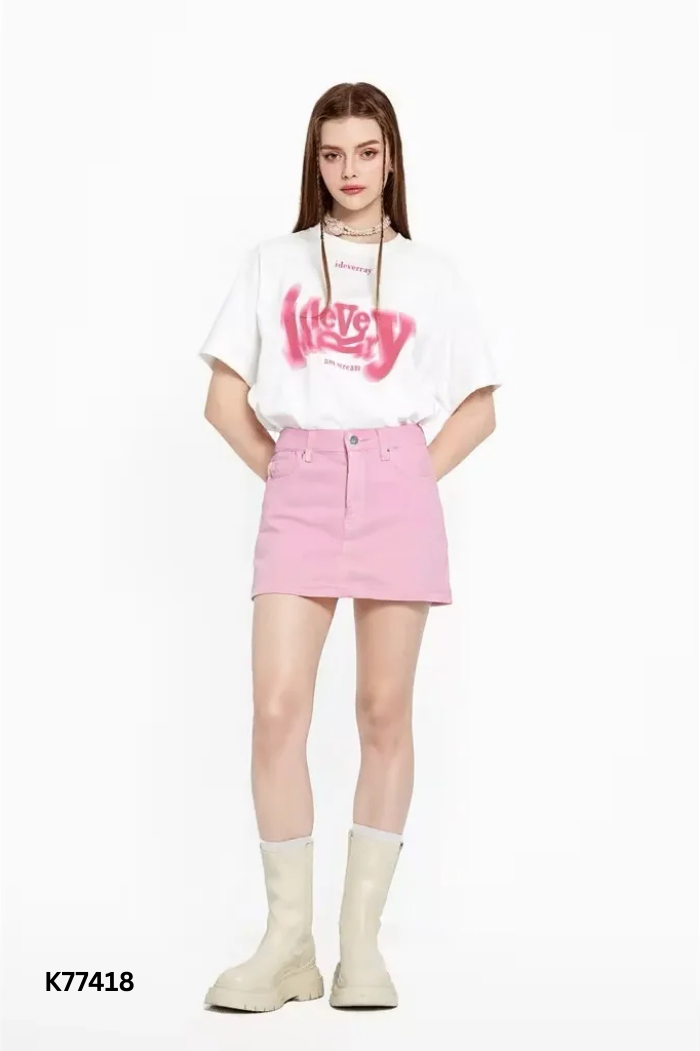 Chân váy jeans hồng