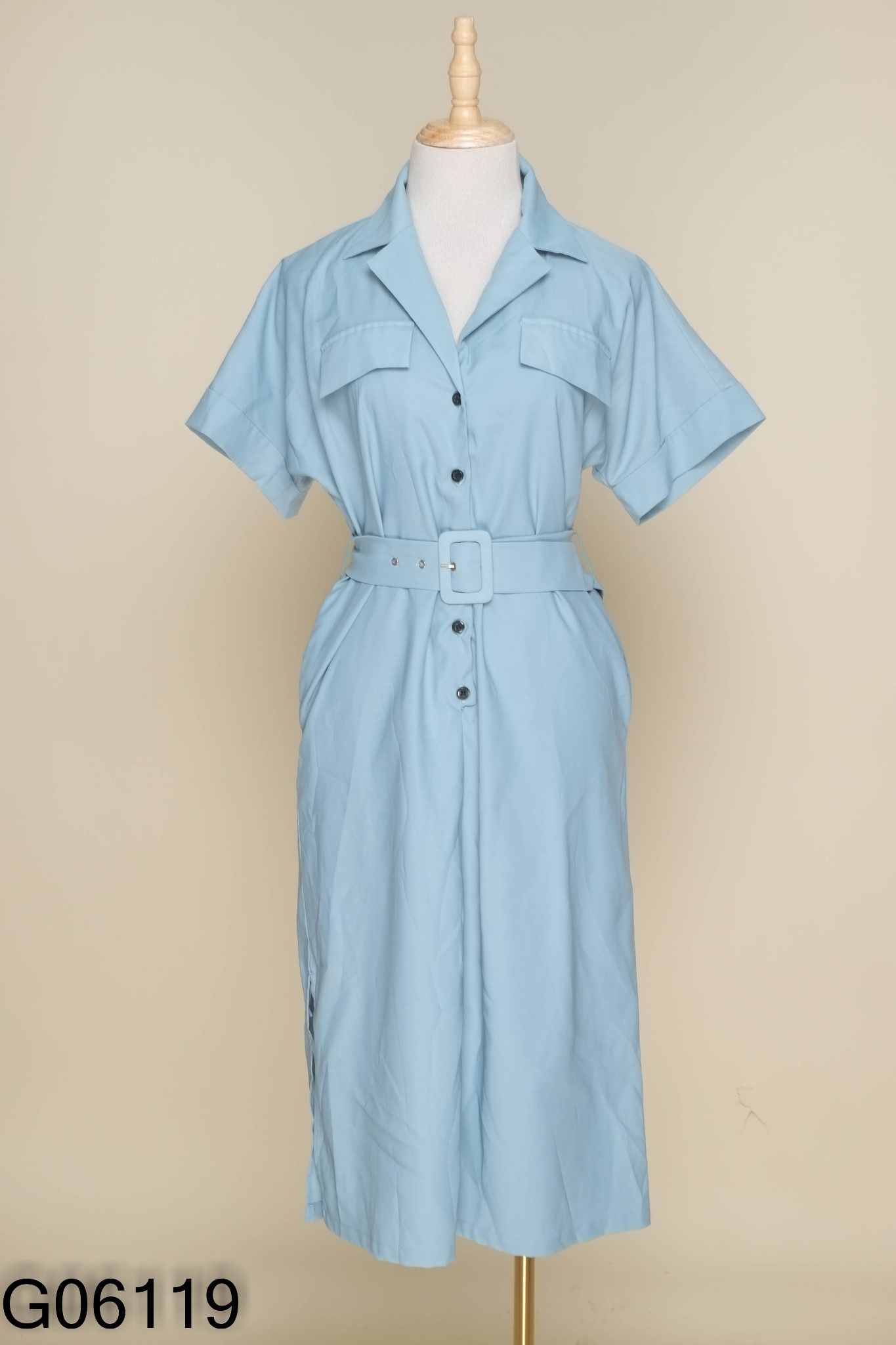 Váy cổ vest xanh ngọc