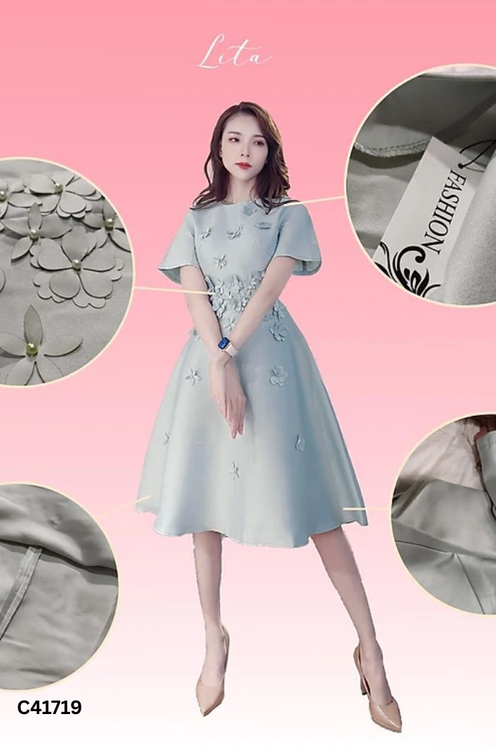 NEWTAG Váy HANH LE DESIGN xanh đính hoa