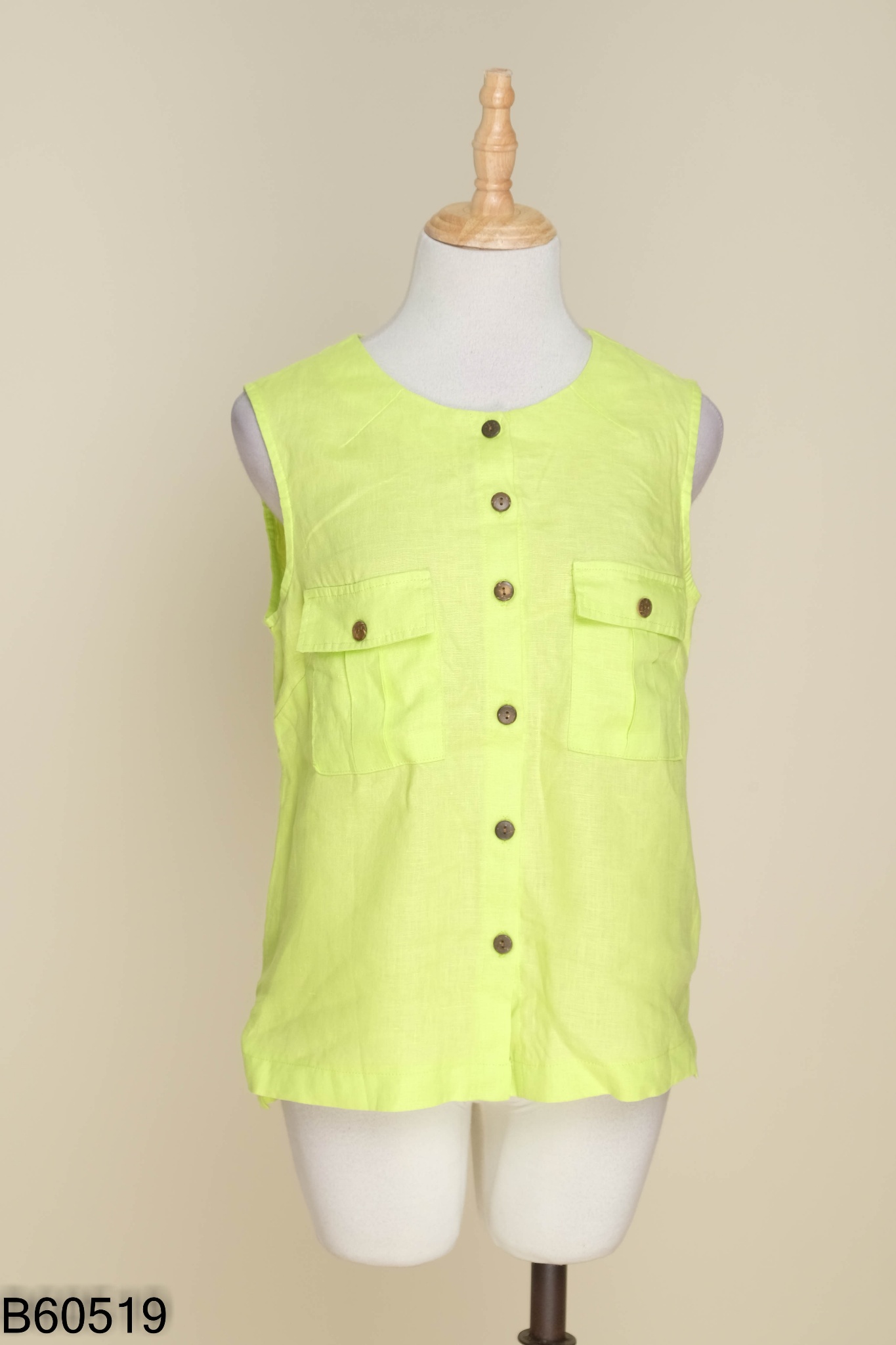 Áo LINEN xanh cài khuy