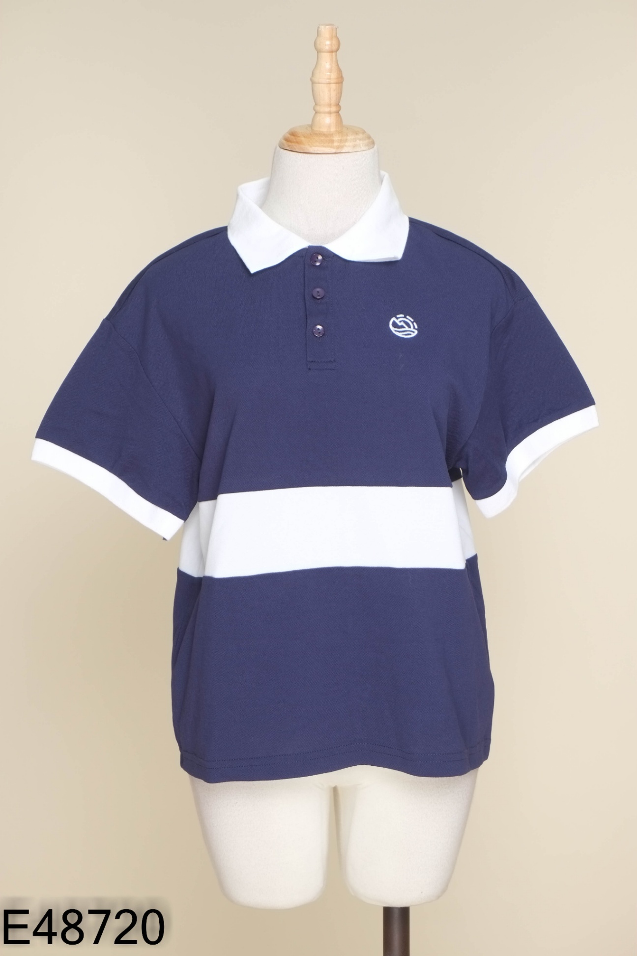 Áo polo xanh than phối trắng