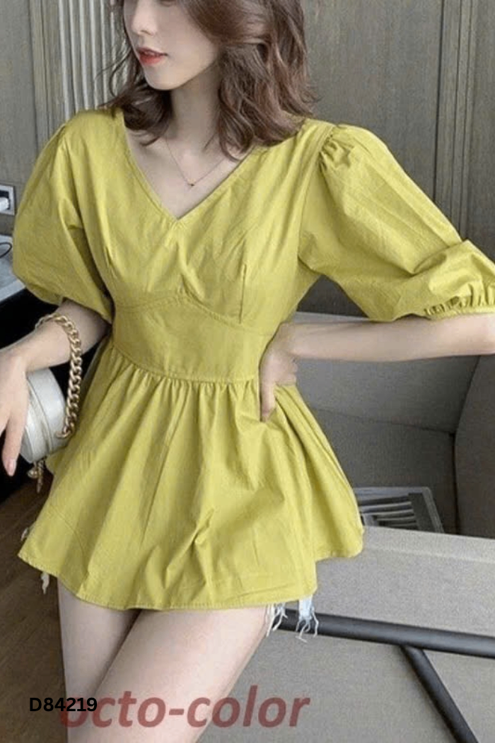 Áo thô xanh tay phồng