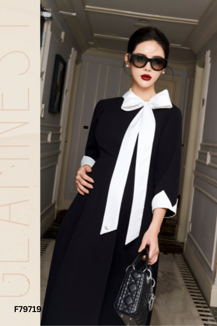 Váy GLAM NEST đen phối nơ trắng