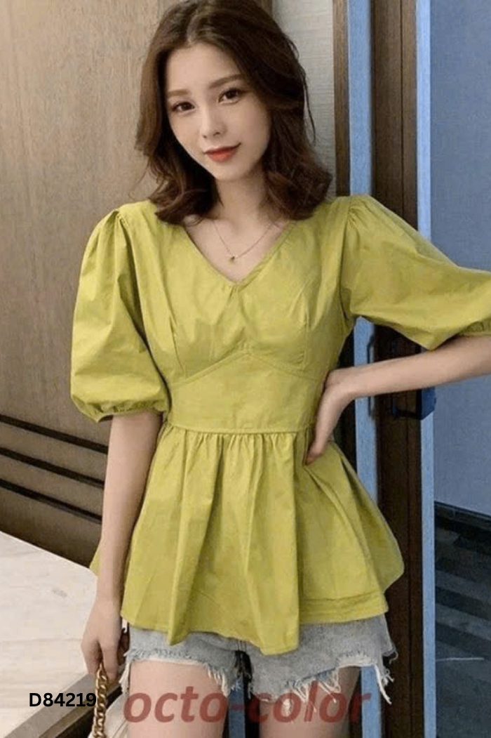 Áo thô xanh tay phồng