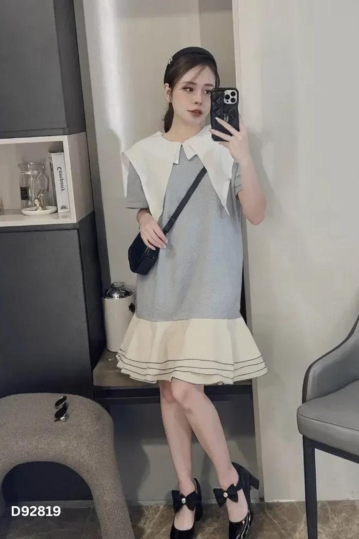 NEWTAG Váy xám phối be