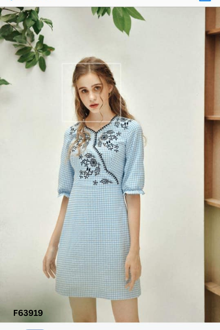 Váy ADORE DRESS xanh kẻ caro trắng thêu đen