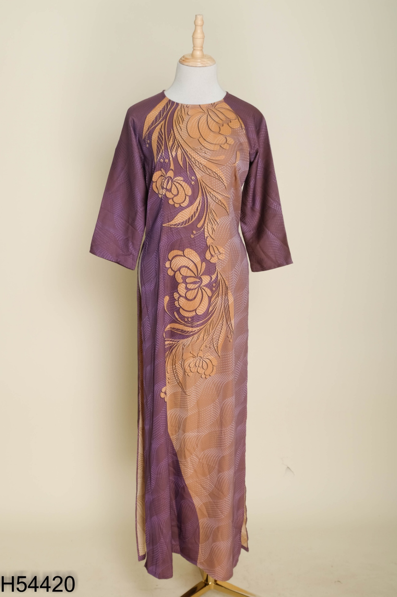 Áo dài tím phối be cam