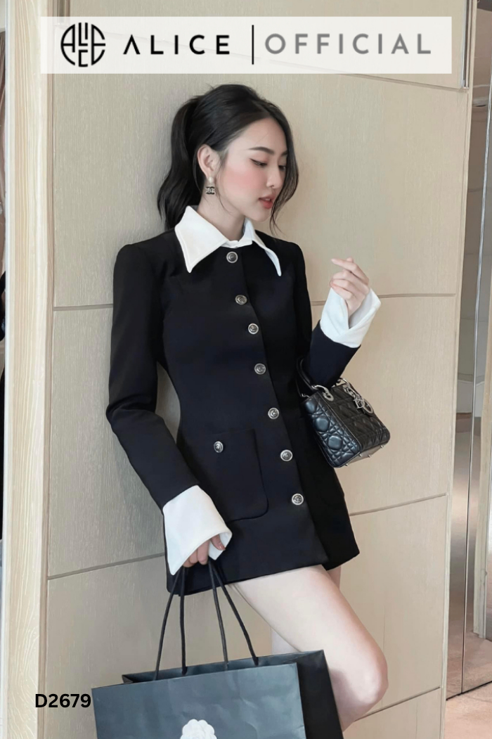 Váy ALICE đen cổ trắng