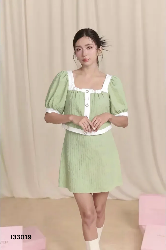 Set Áo GERME xanh viền trắng + chân váy