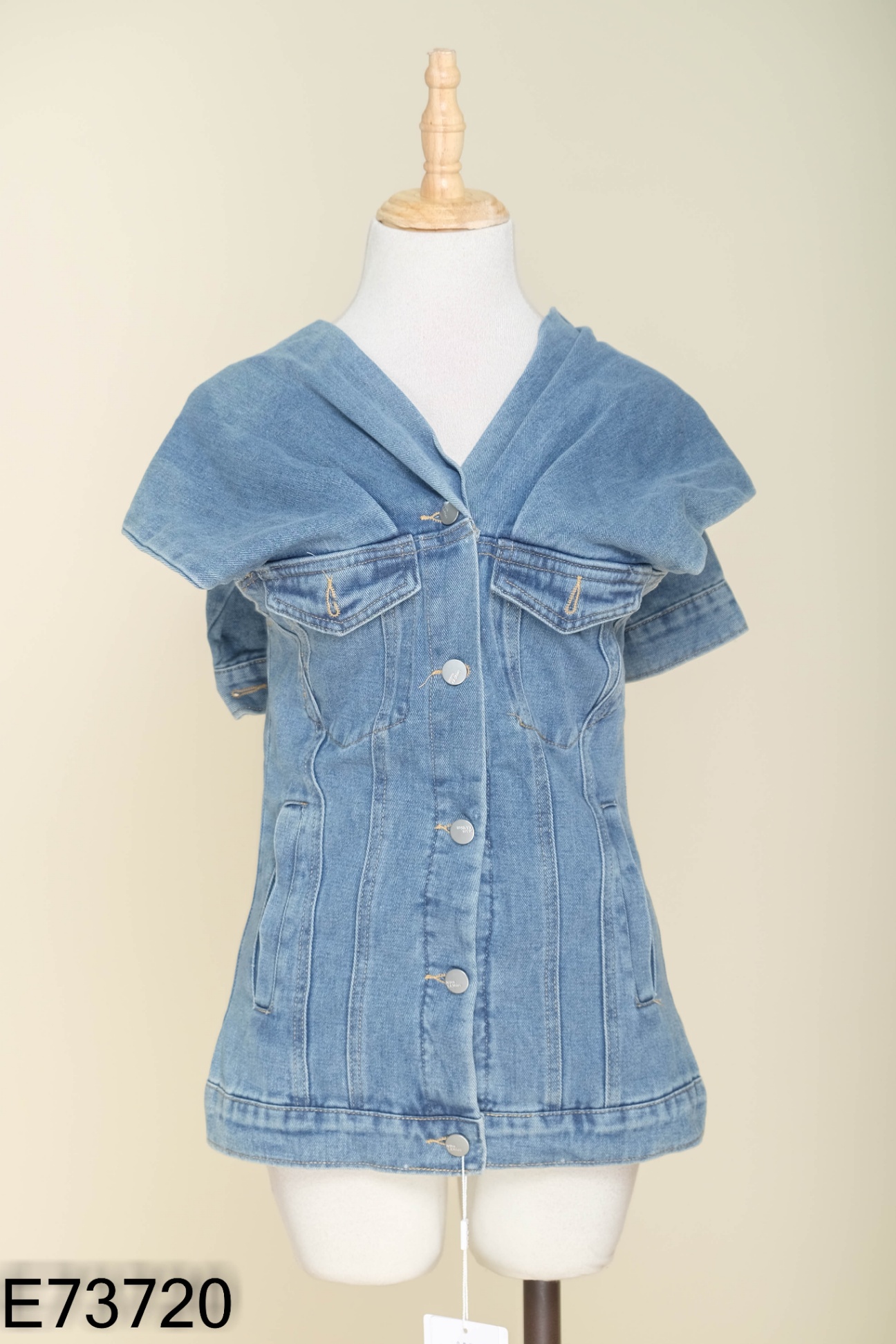 NEWTAG Áo jeans xanh phối cúc