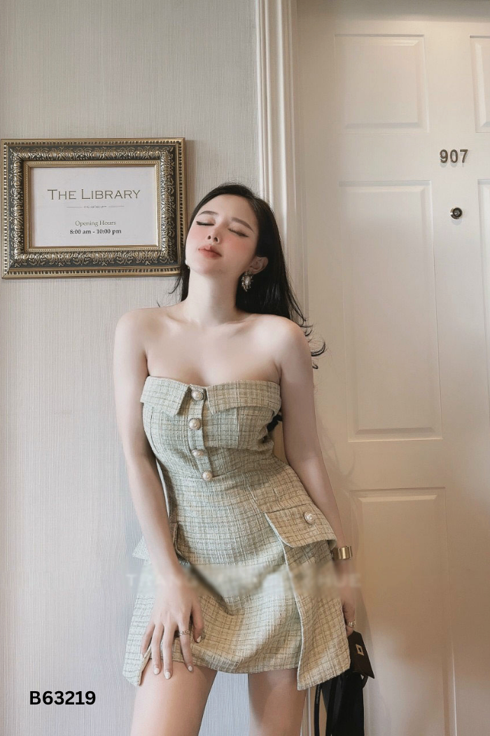NEWTAG Váy PHAM KIEU TRANG dạ tweed xanh