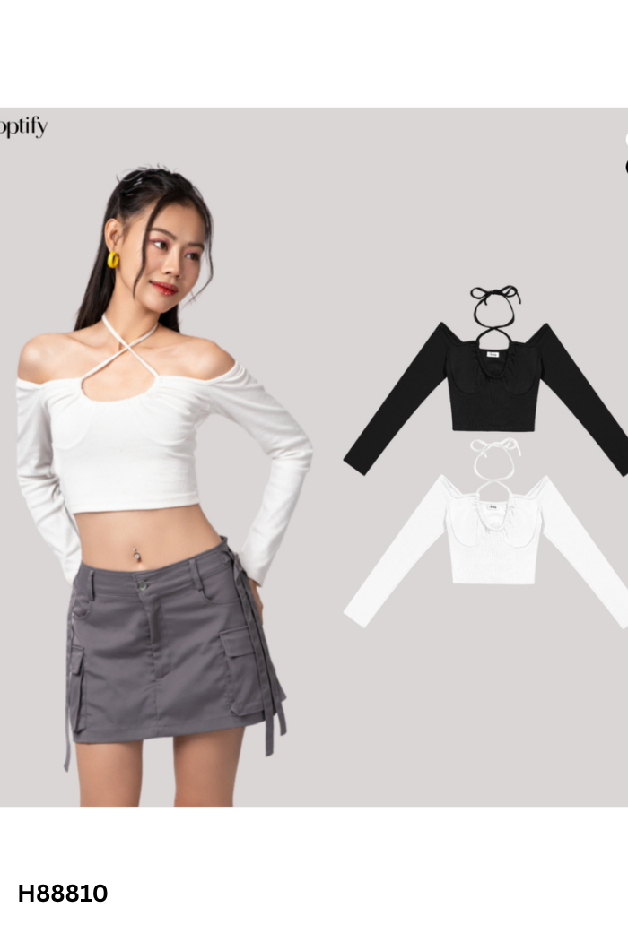 Áo TOPTIFY trắng buộc nơ