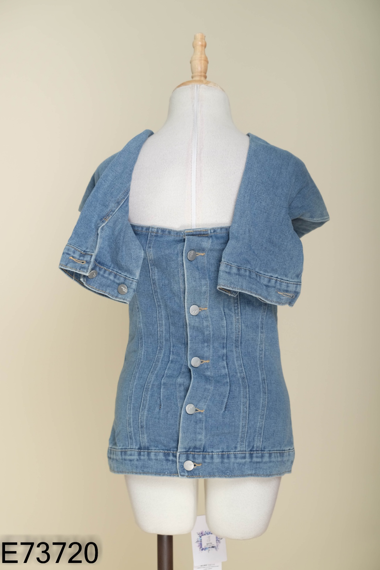 NEWTAG Áo jeans xanh phối cúc