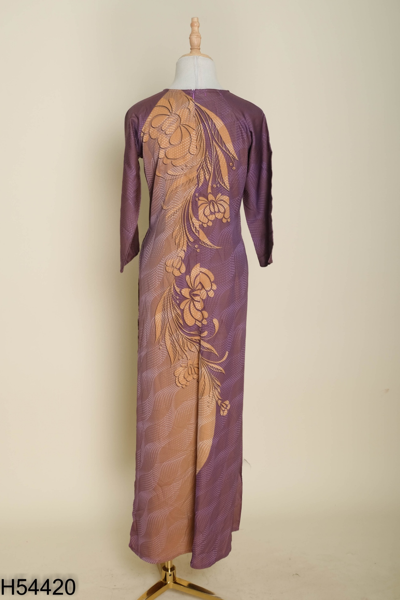 Áo dài tím phối be cam
