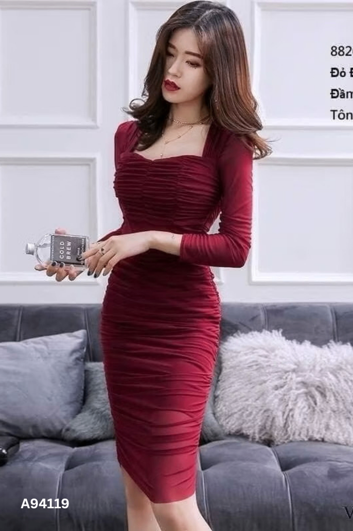 Váy lưới đỏ dúm