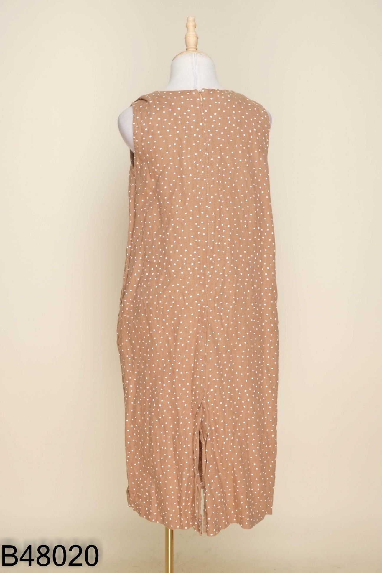 Váy linen nâu KANA chấm bi