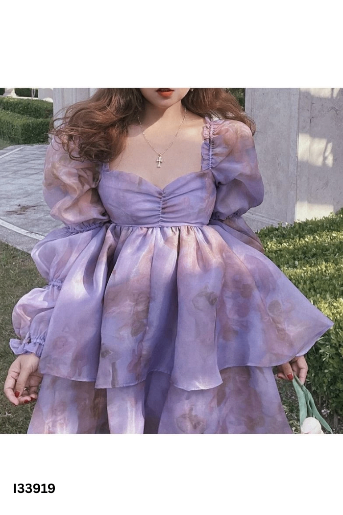 Váy tím họa tiết