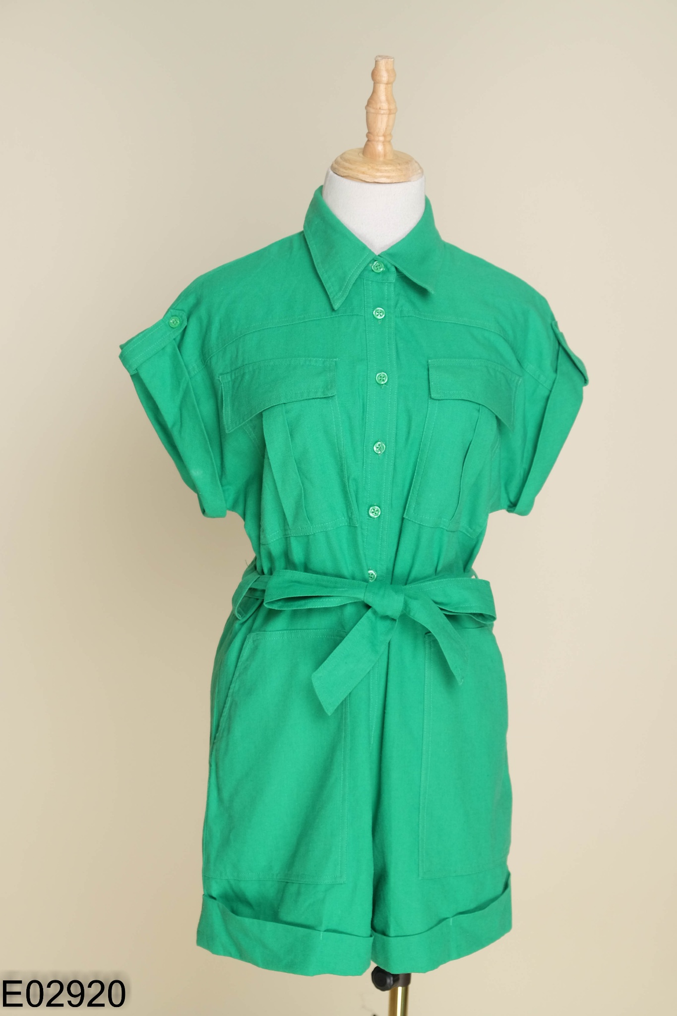 Jumpsuit PANTIO xanh cổ sơ mi