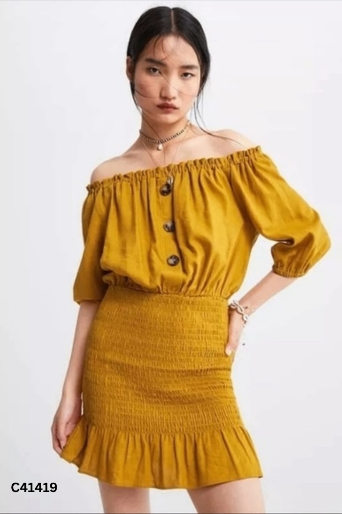 NEWTAG Váy ZARA vàng phối chun