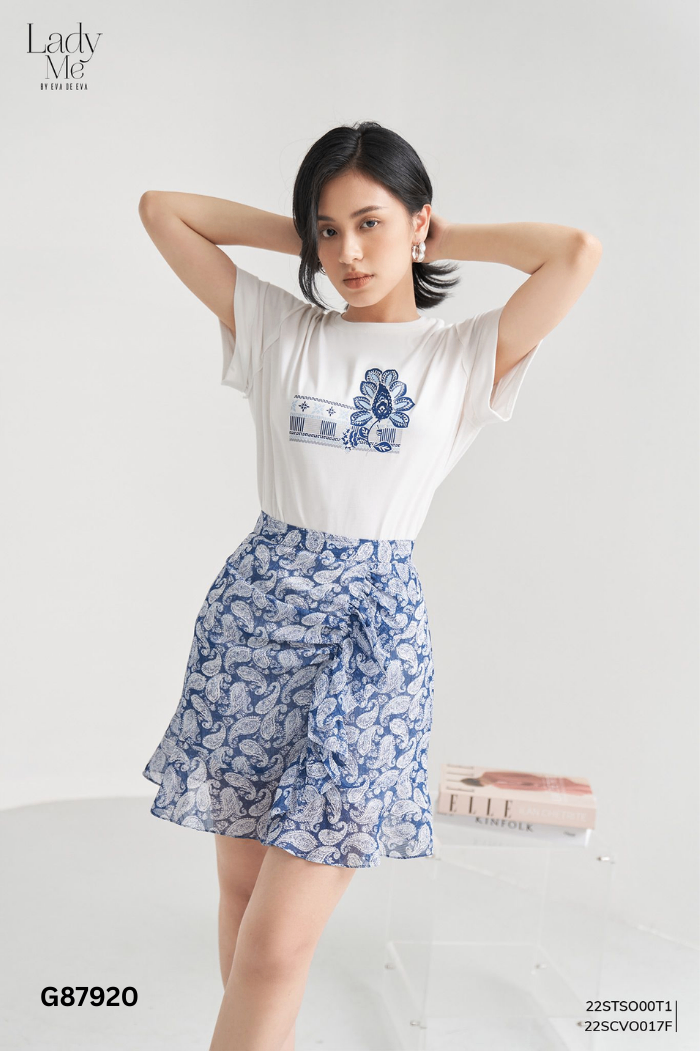 Chân váy EVA DE EVA xanh than hoạ tiết trắng