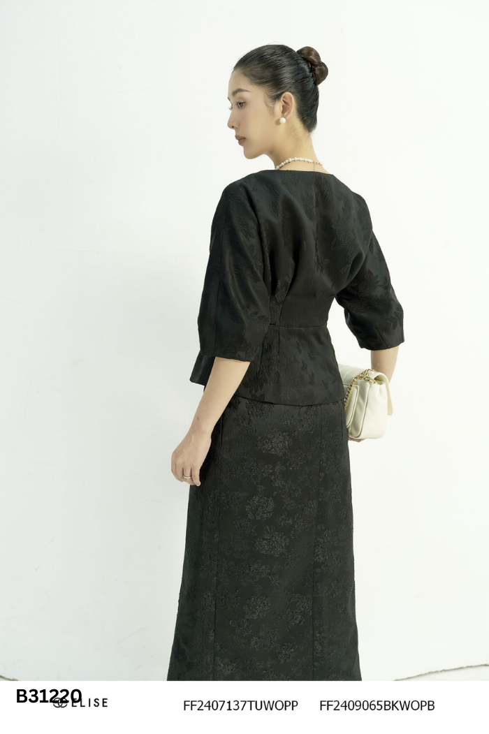 Áo gấm đen ELISE tay phồng