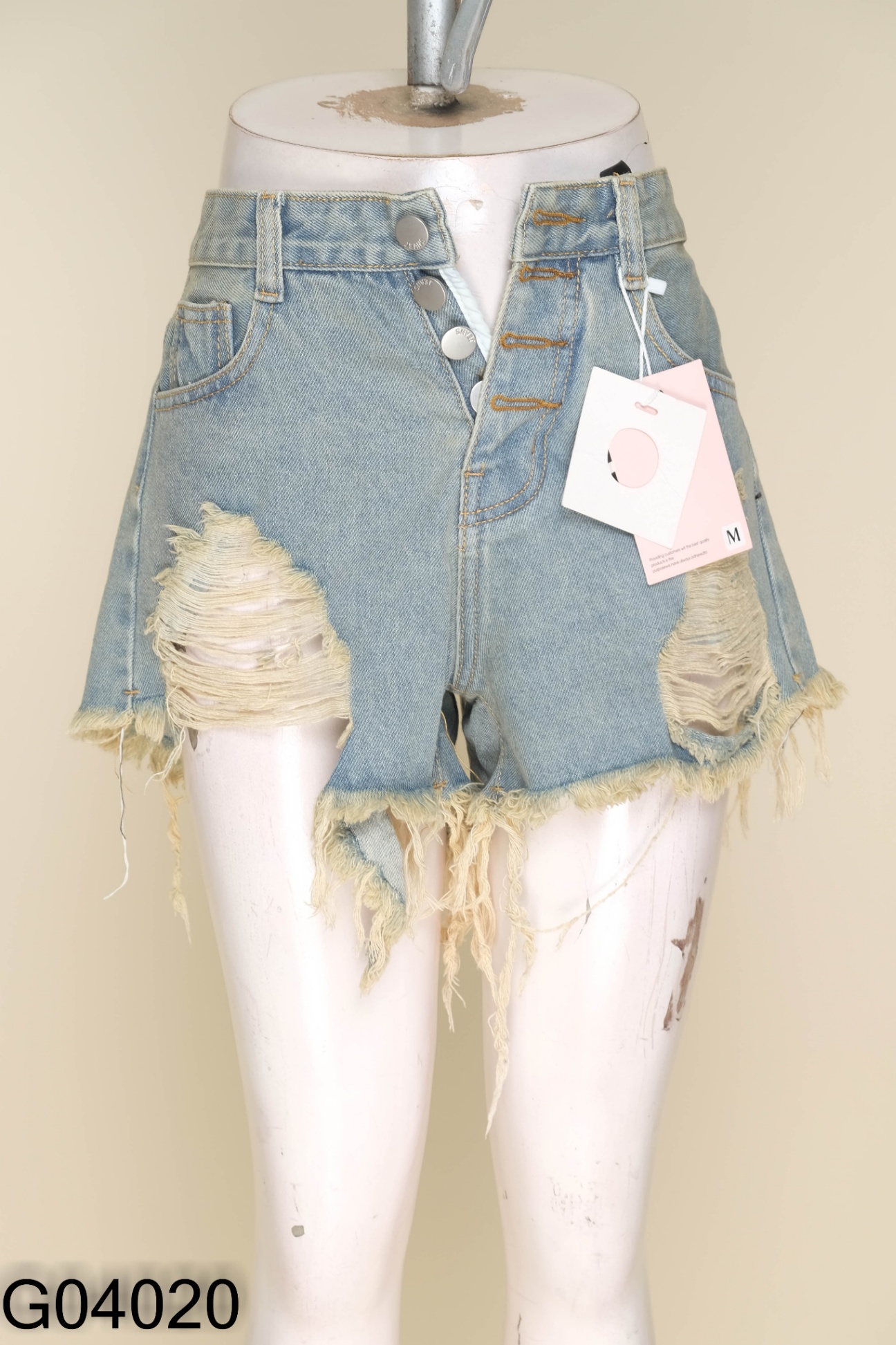 NEWTAG Quần jeans xanh tua rua