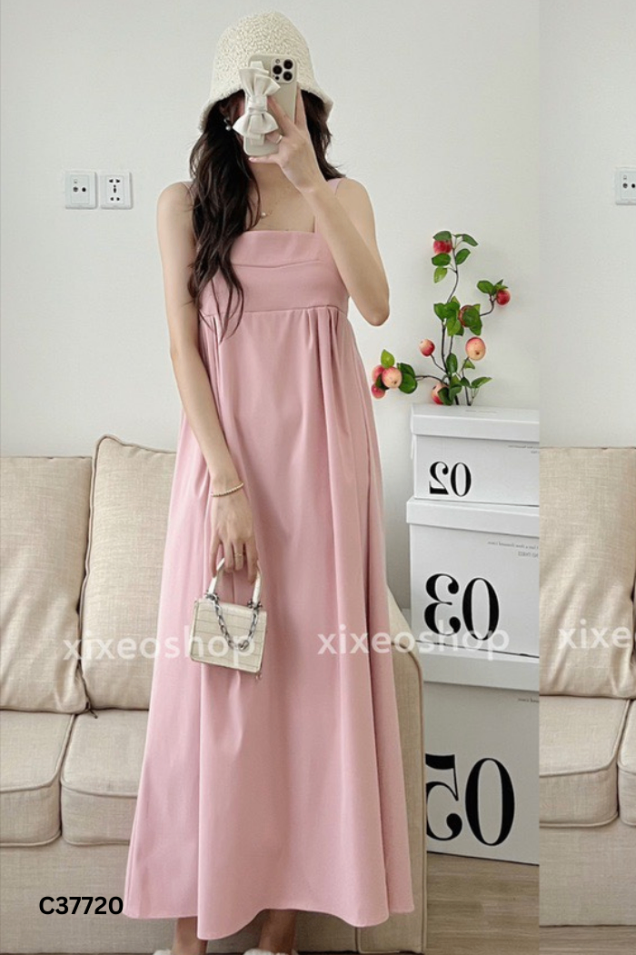 Váy hai dây hồng bản to