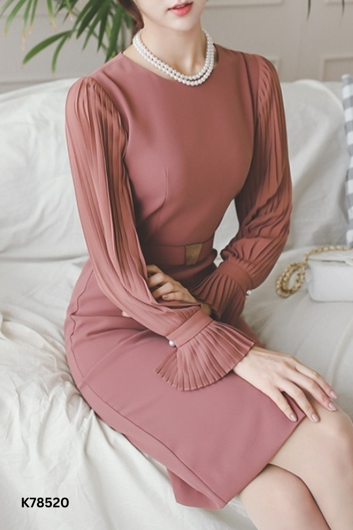 Váy hồng đất tay dập ly