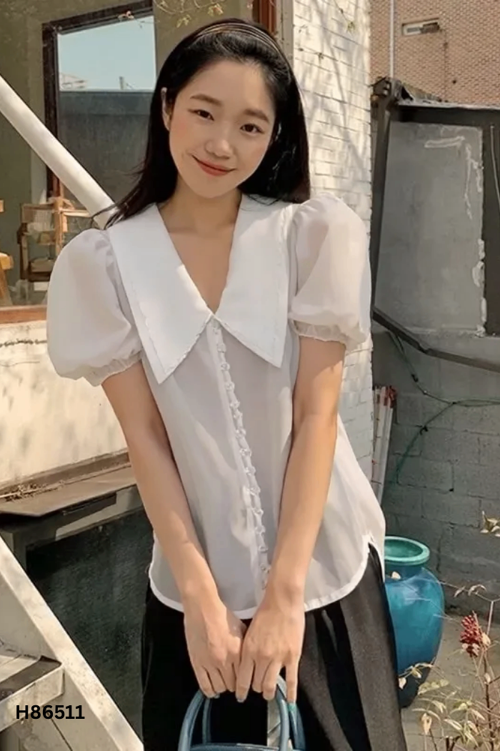 Áo tơ trắng tay phồng