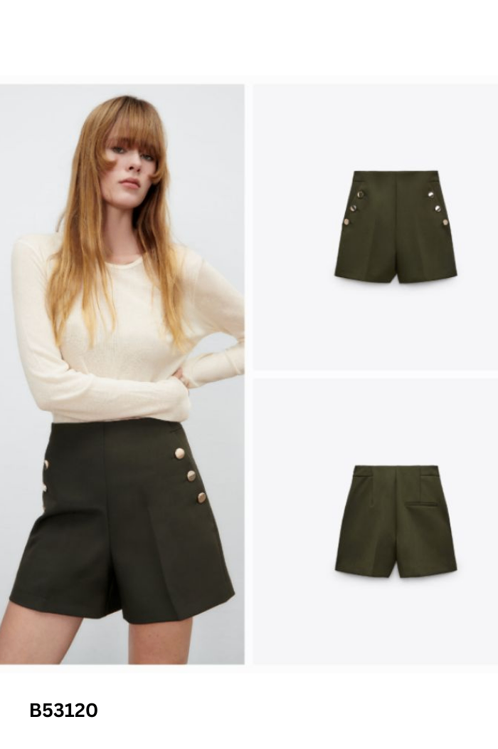 Quần shorts ZARA xanh phối cúc vàng