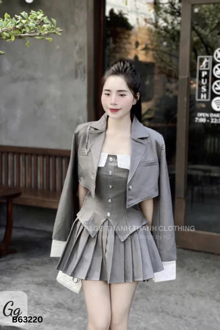 SET 3 Áo xanh cúp ngực + áo khoác + chân váy