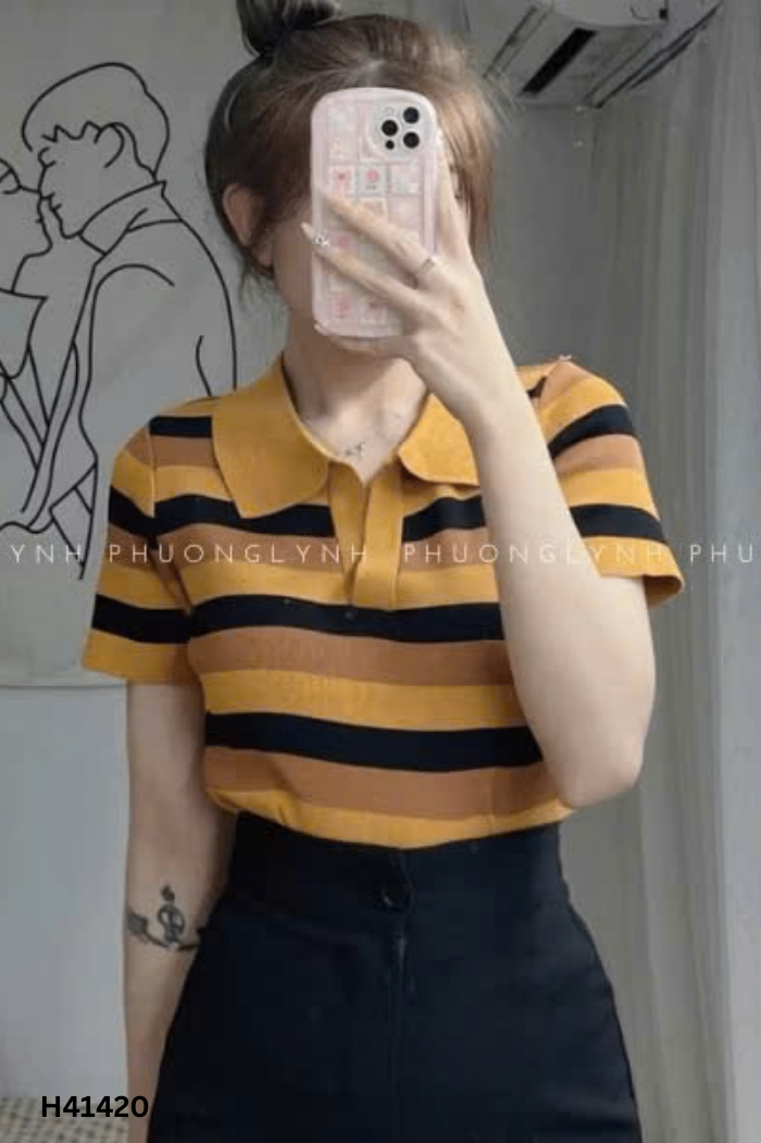 Áo nâu kẻ cổ bẻ