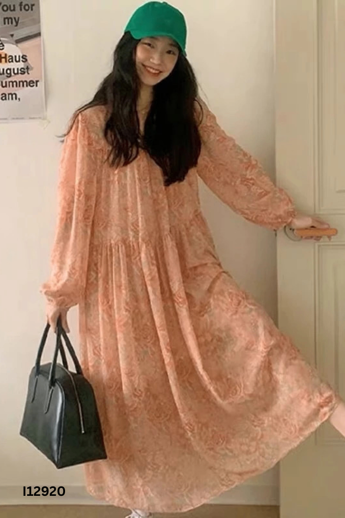 Váy dài hồng hoa