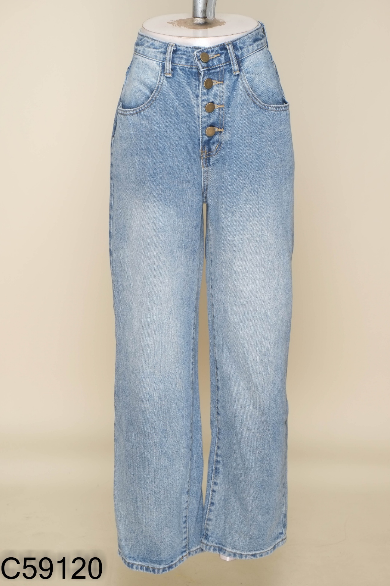 Quần jeans xanh trơn 4 cúc