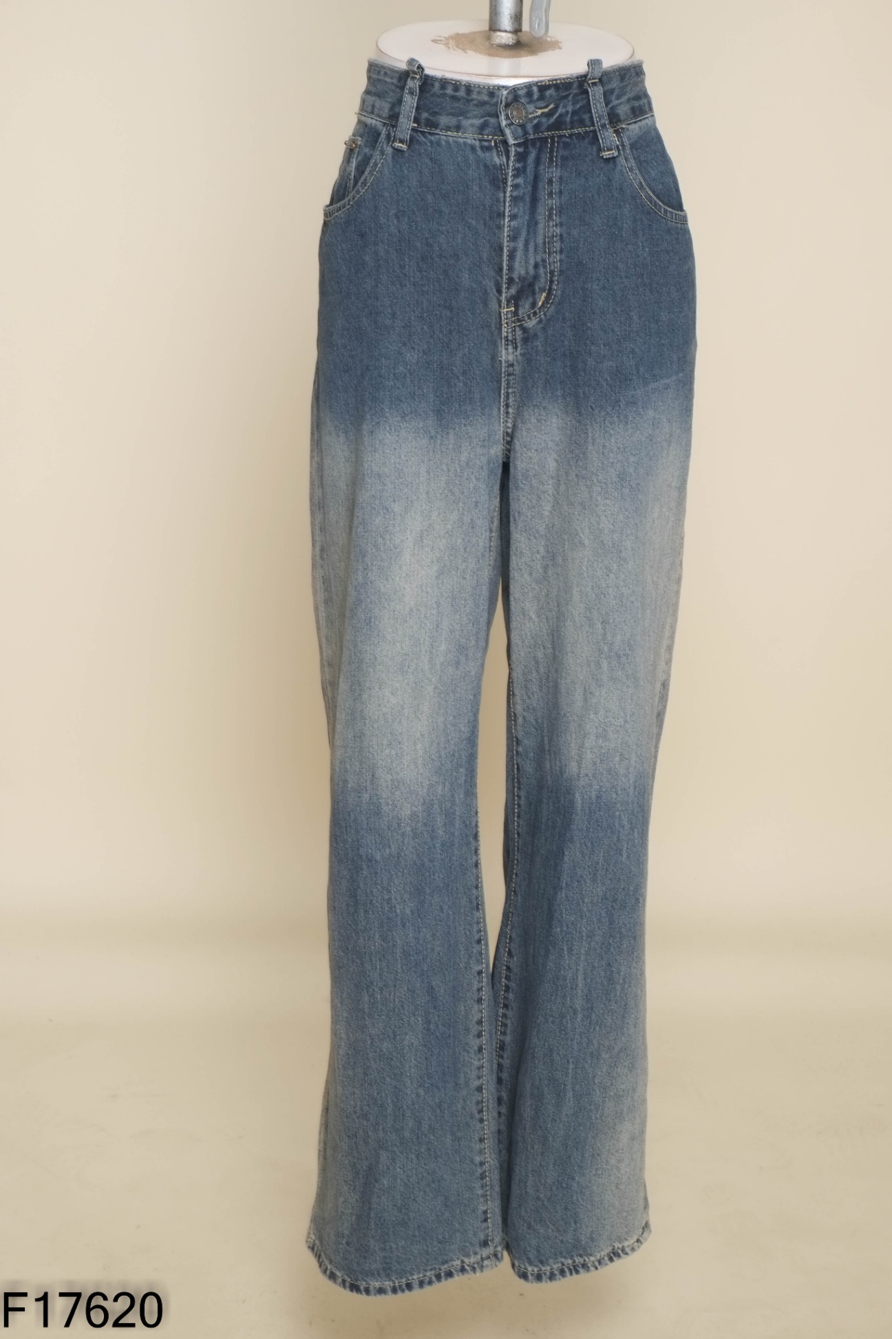 Quần suông jeans xanh trơn