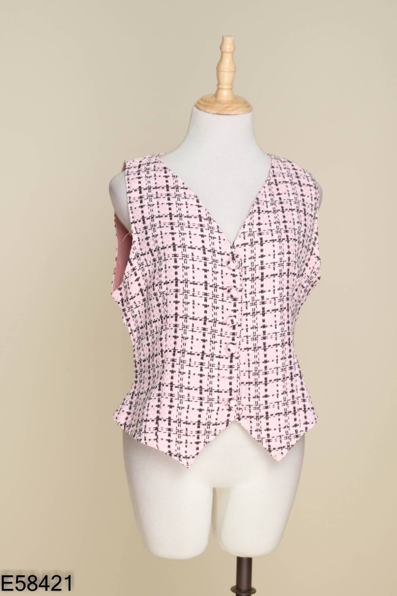 Áo dạ tweed gile dạ hồng đen
