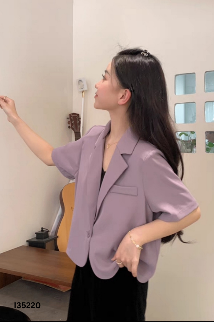 Áo tím ngắn tay dáng blazer