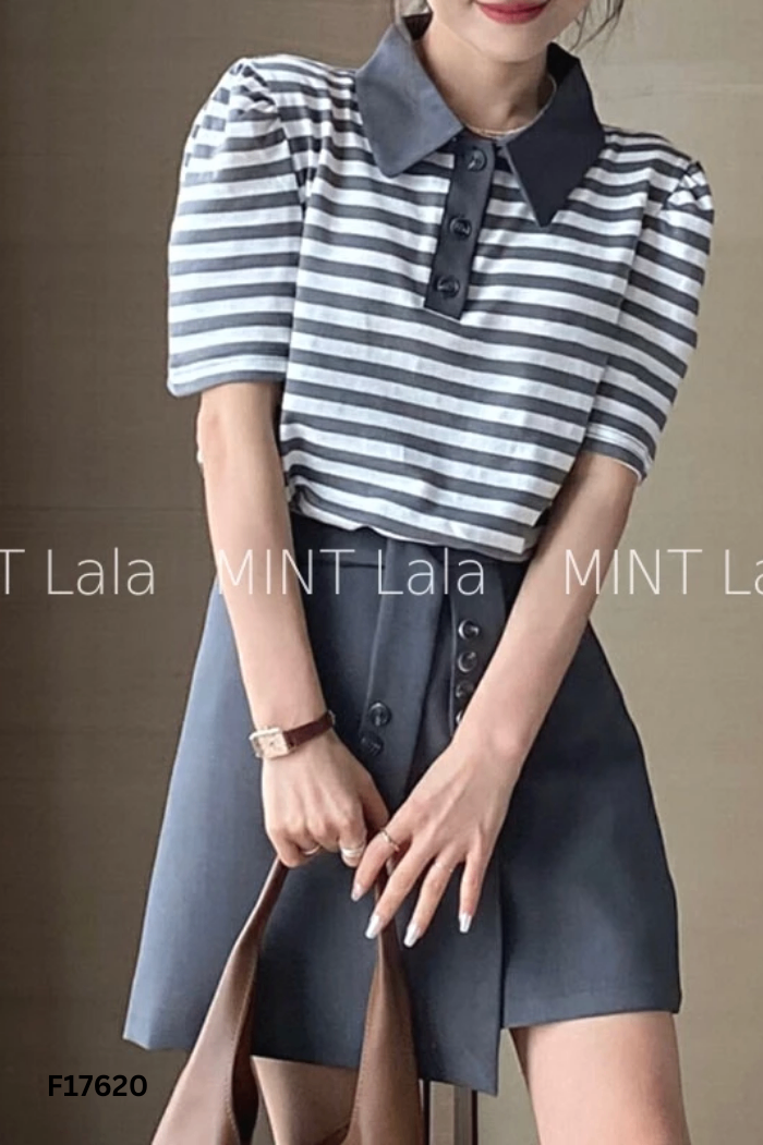 Chân váy xám phối vạt