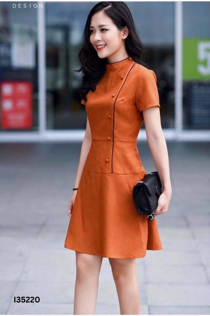 Váy nâu COSMO DESGIN viền đen